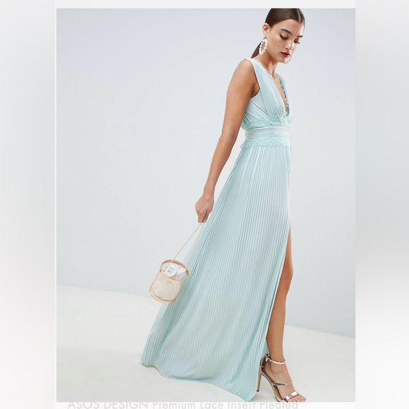 ASOS Bridesmaid/Wedding Guest Lace Pleated Maxi Dress - Picture 4 of 16